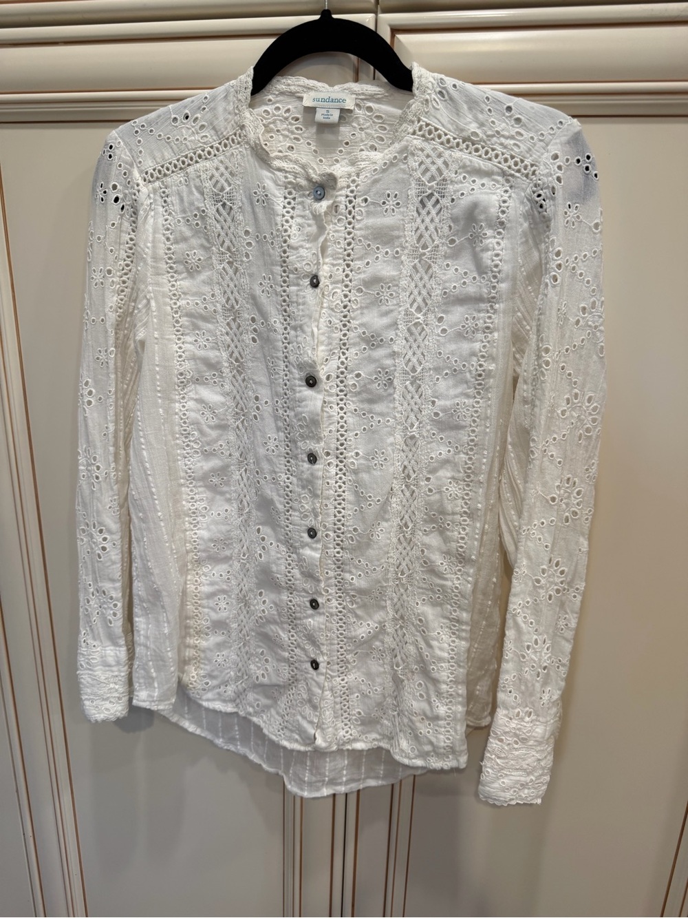 SUNDANCE WHITE FLORAL EYELET COTTON BLOUSE SIZE S